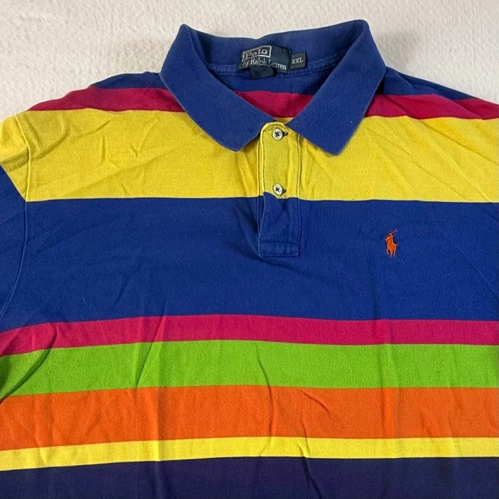 Polo Ralph Lauren Polo Shirt Mens 2XL Striped Multi-Color Rainbow Pique Cotton